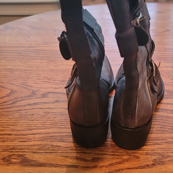 Rezzo Distressed Black White Genuine Leather Moto Combat Shoes Tall Boots - Picture 9 of 14